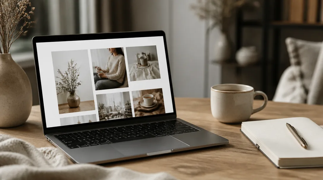 Bärbar dator med en uppslagen blogg-redigerare och en kaffemugg bredvid